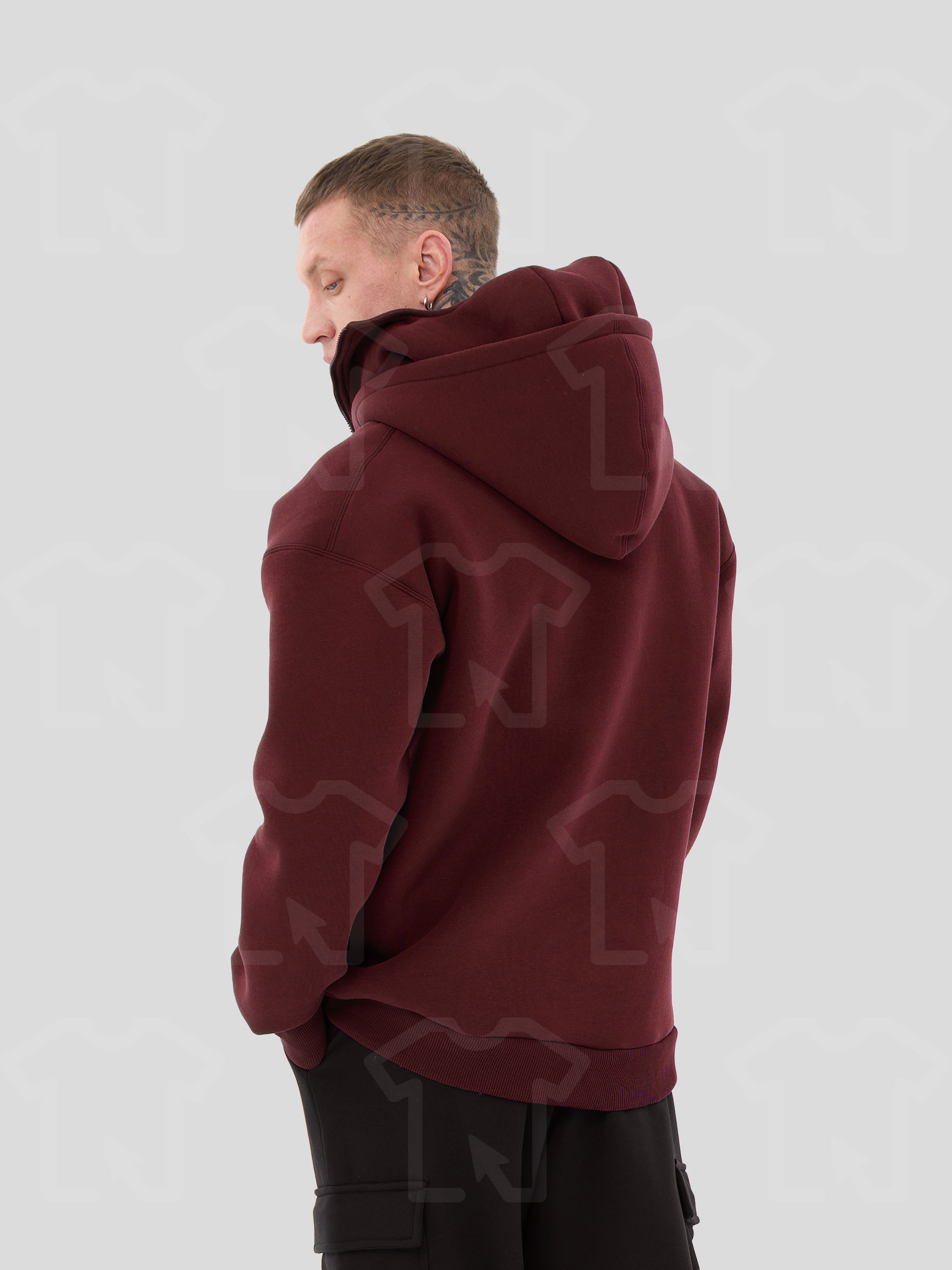 Худи Oversize BALACLAVA ZIP (на молнии) Премиум с начесом, цвет: бордовый